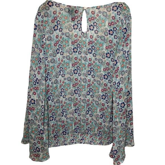 Torrid Top Women's Size 2 Floral Peasant Open Flowy Sleeve Semi-Sheer - Picture 2 of 6